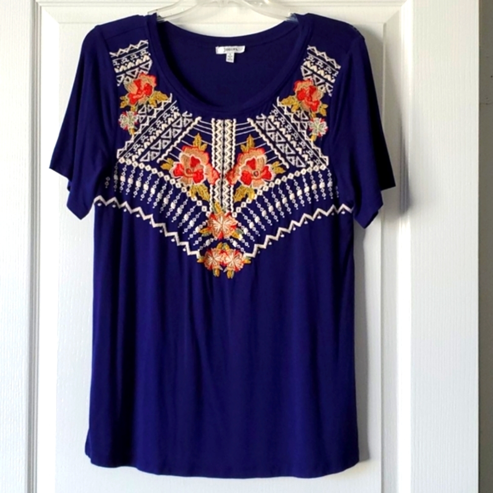 Jodifl Beautiful Embroidered Navy Top